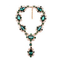 Emerald Green Regal Antique Y Statement Necklace